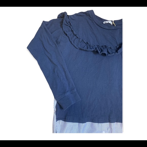 DEX Twofer Ruffle Striped Cotton Blouse Top Navy Blue Girls 10-12Y Size Large - Picture 4 of 9